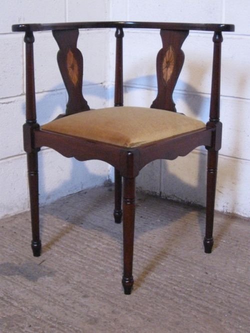 antique art nouveau decorative inlaid mahogany corner chair c1890