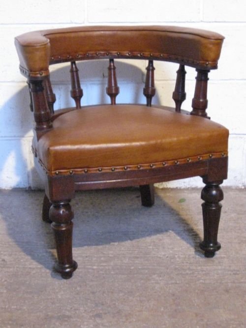 antique edwardian oak and leather tub desk chair c1900