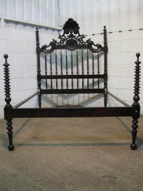 superb antique victorian gothic crvd mahogany double bedstead c1860 wdb140e38