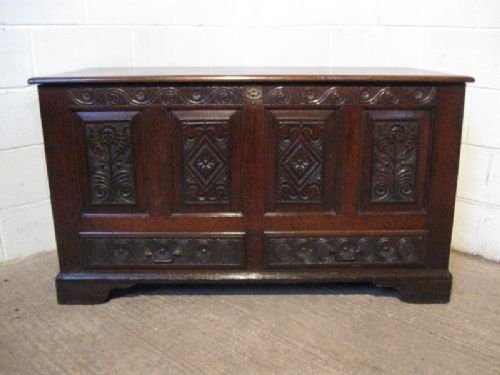 antique georgian carved oak mule chest coffer c1740
