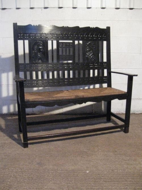 antique arts crafts oak hall settle bench c1890