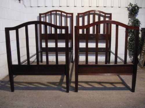 lovely pair antique edwardian mahogany inlaid single bed bedsteads c1900