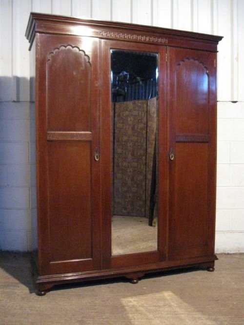 antique edwardian mahogany small triple wardrobe armoire c1900