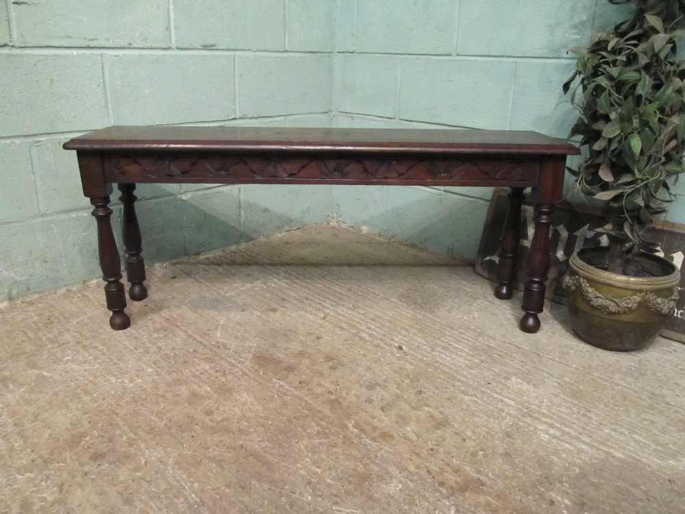 antique edwardian carved country oak hall bench seat