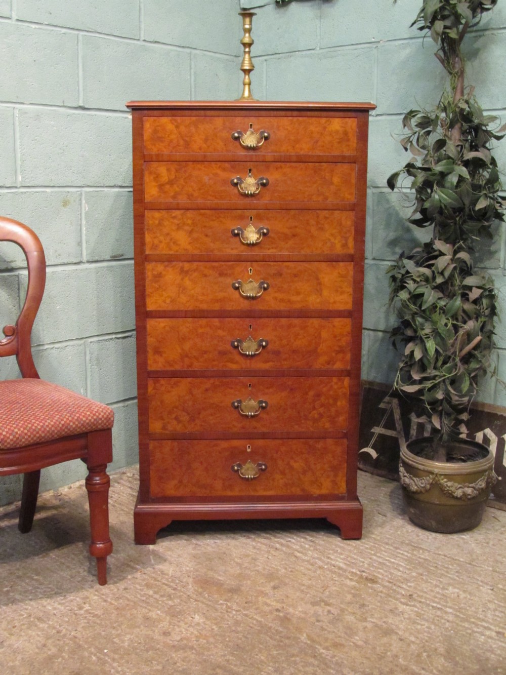 Antique Burr Walnut Wellington Chest Of Drawers By Maples Co