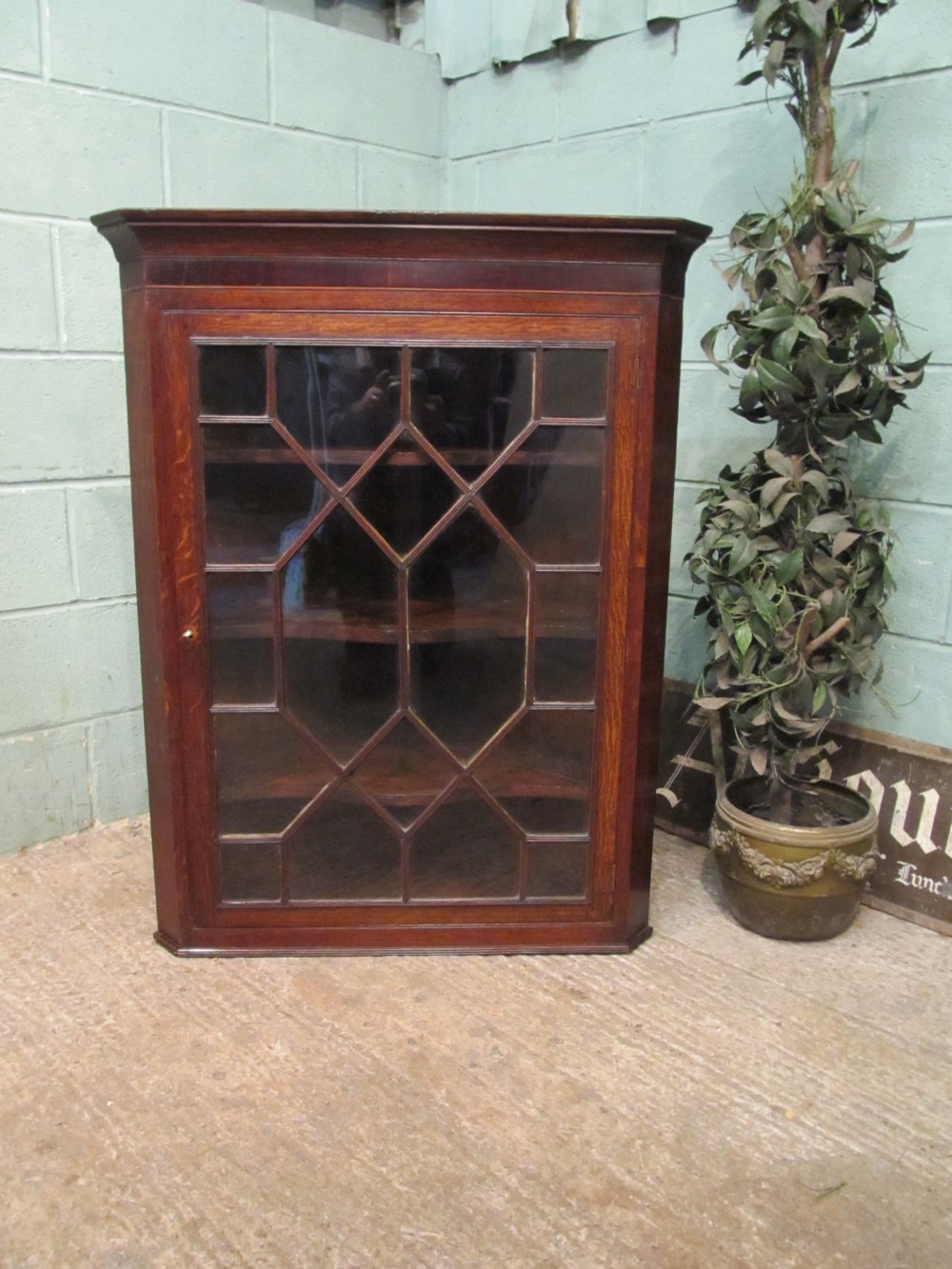 antique georgian oak astragal glazed corner cabinet c1780