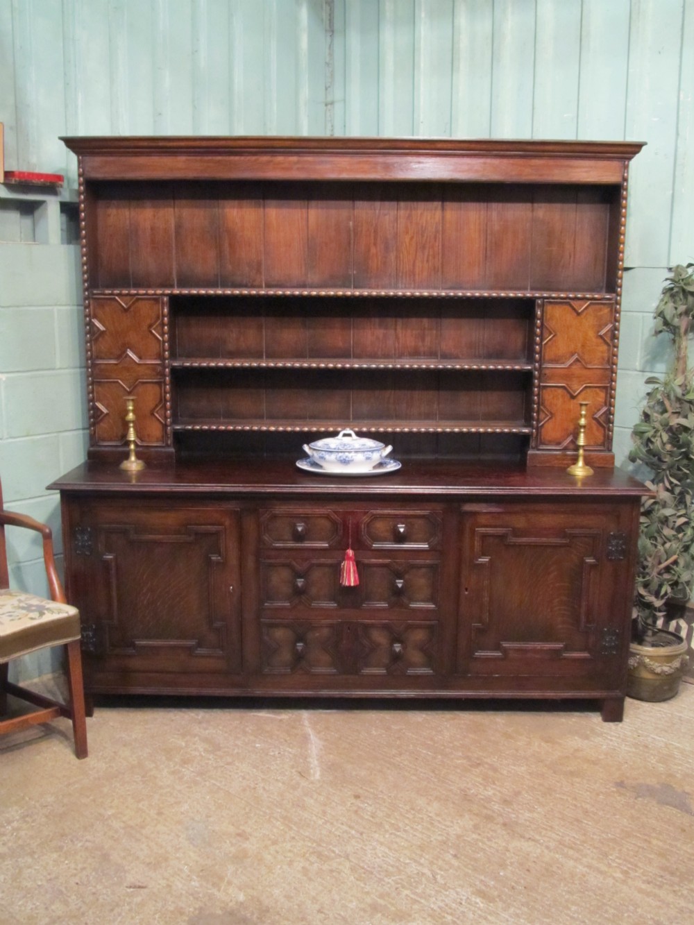 antique large victorian oak dresser and rack c1880