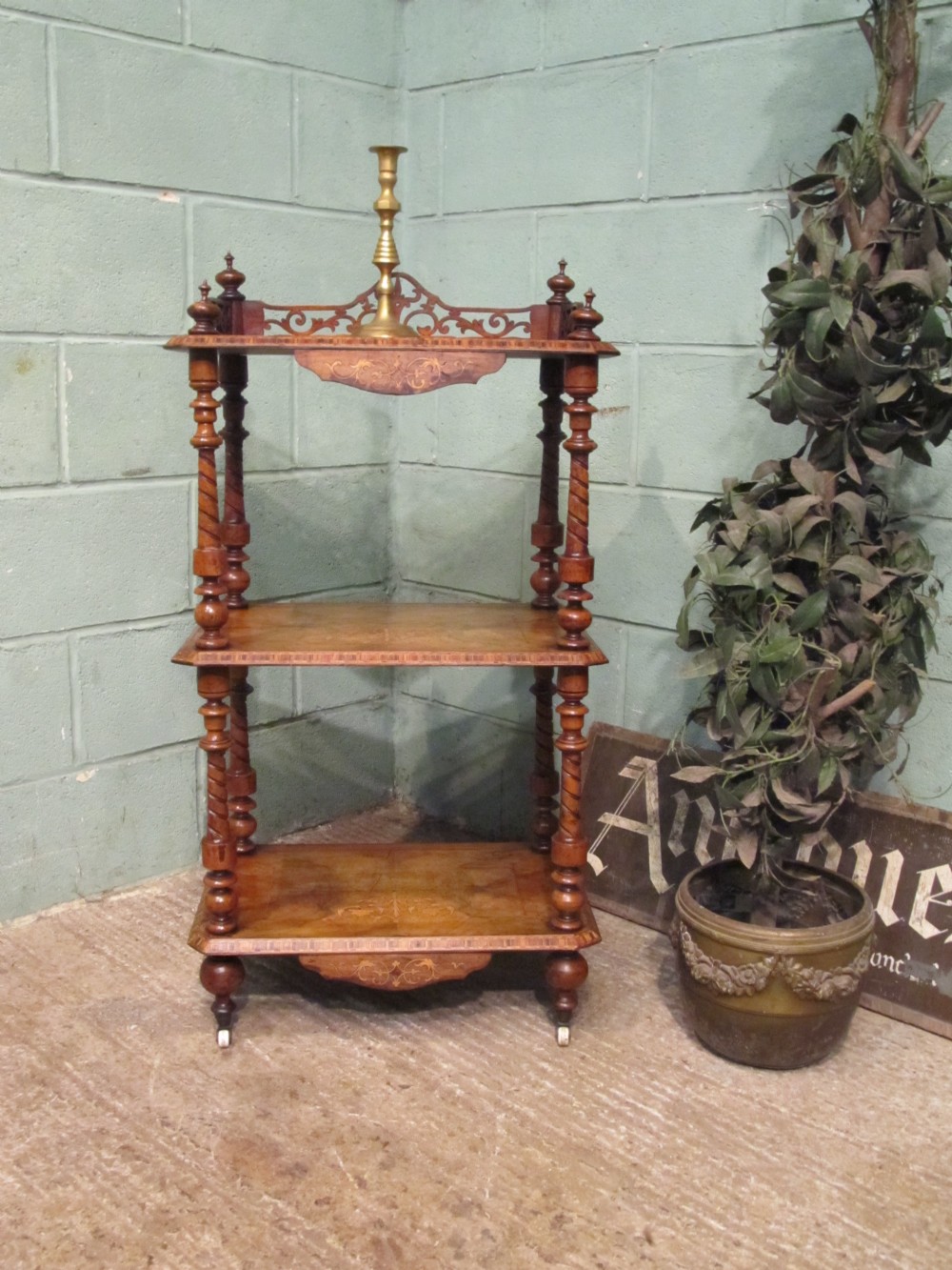 antique victorian walnut three tier whatnot c1880