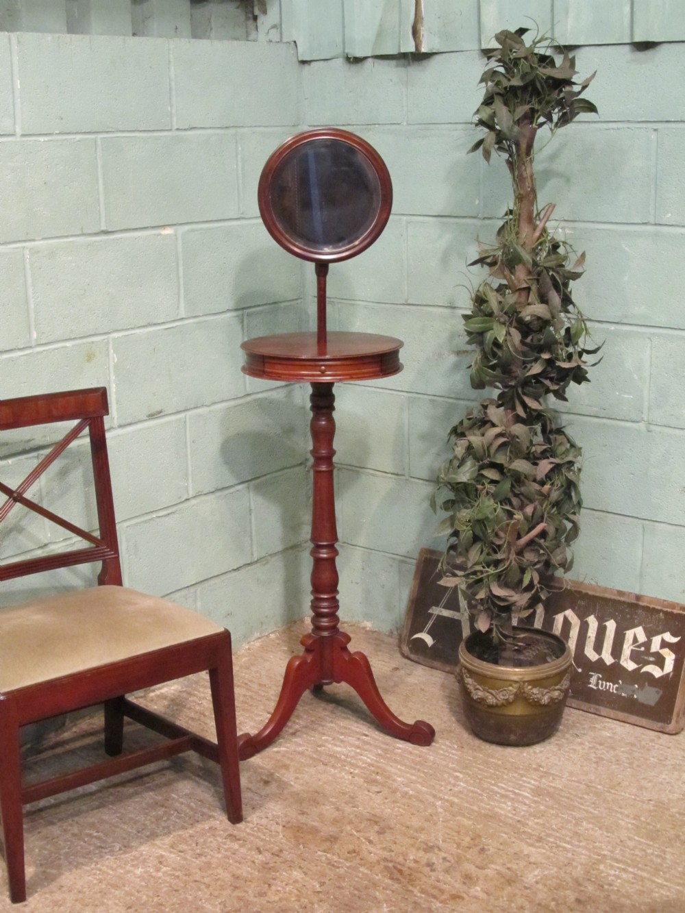 antique victorian mahogany gents shaving mirror on stand c1880