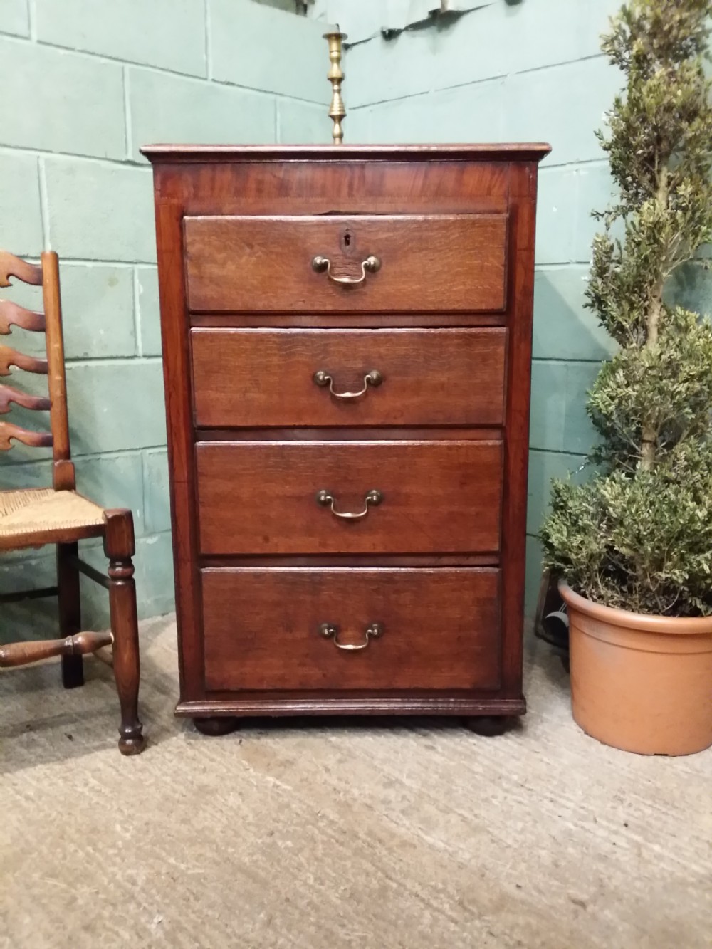 Antique Georgian Oak Narrow Chest Of Drawers C1780 347459 Www