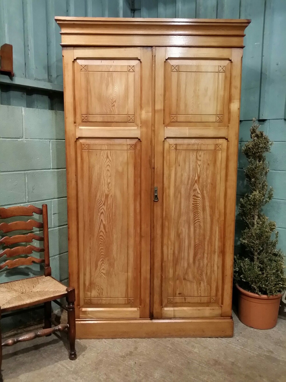 antique ash arts crafts double wardrobe c1890