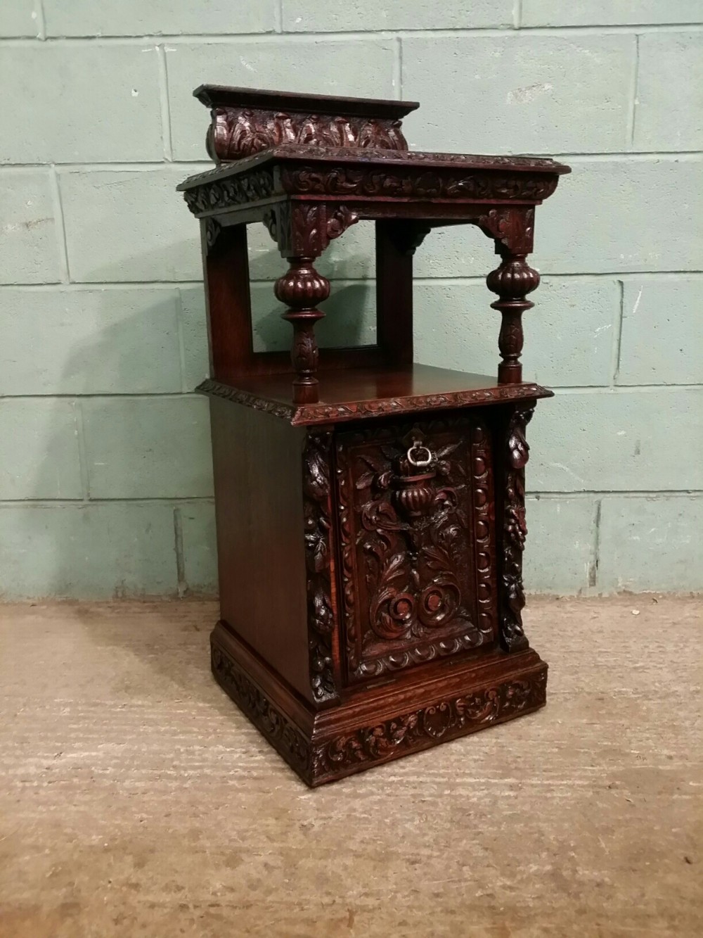 antique victorian carved oak perdonium c1880