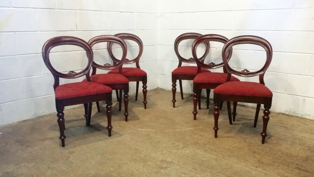 antique set of six victorian mahogany balloon back dining chairs c1880