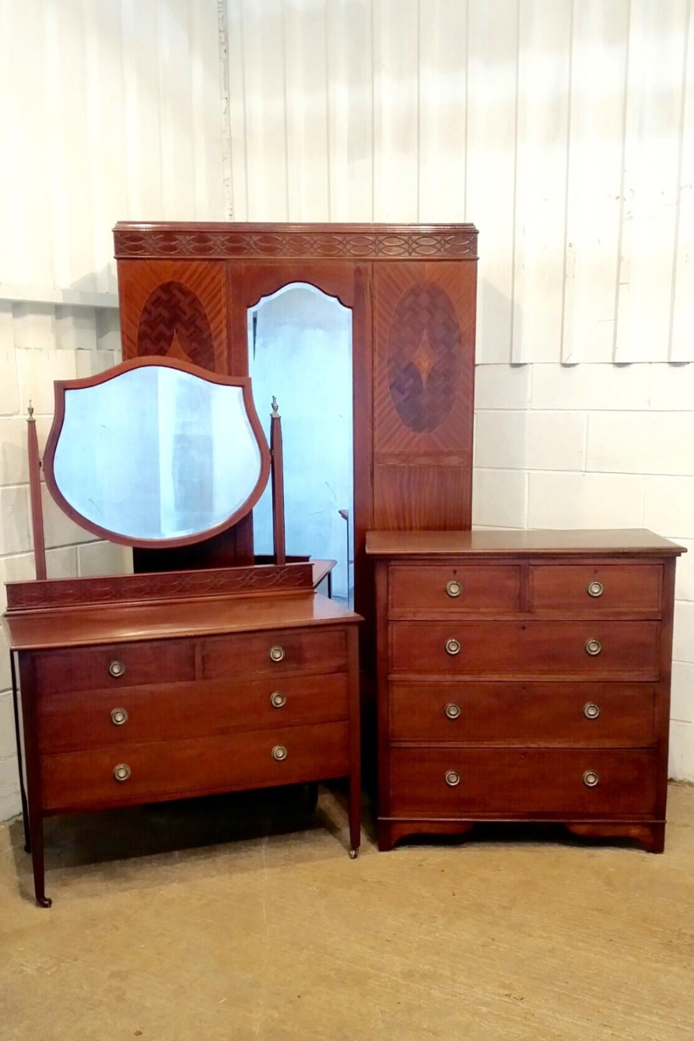 antique edwardian mahogany inlaid bedroom suite c1900