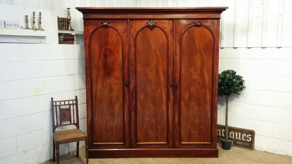 antique victorian mahogany triple wardrobe c1880