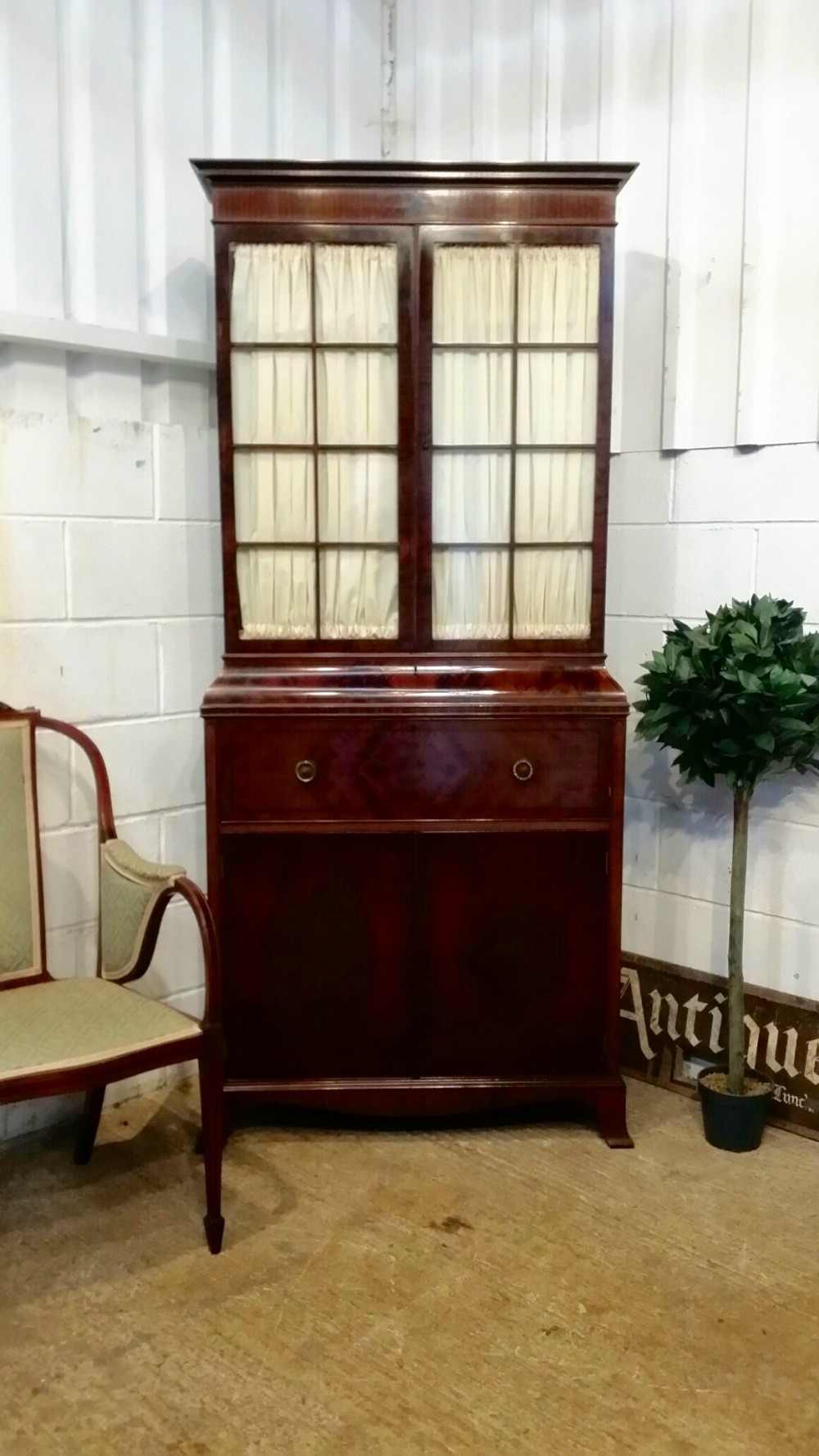 antique edwardian mahogany tall narrow secretaire bookcase c1900