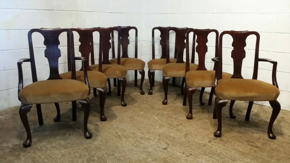 antique edwardian set eight queen anne mahogany dining chairs c1900