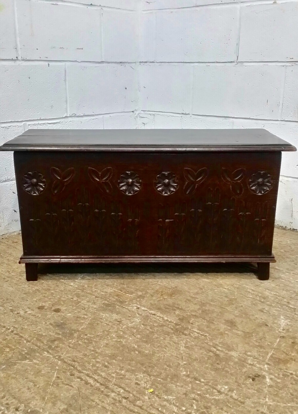 antique small carved oak coffer box c1920