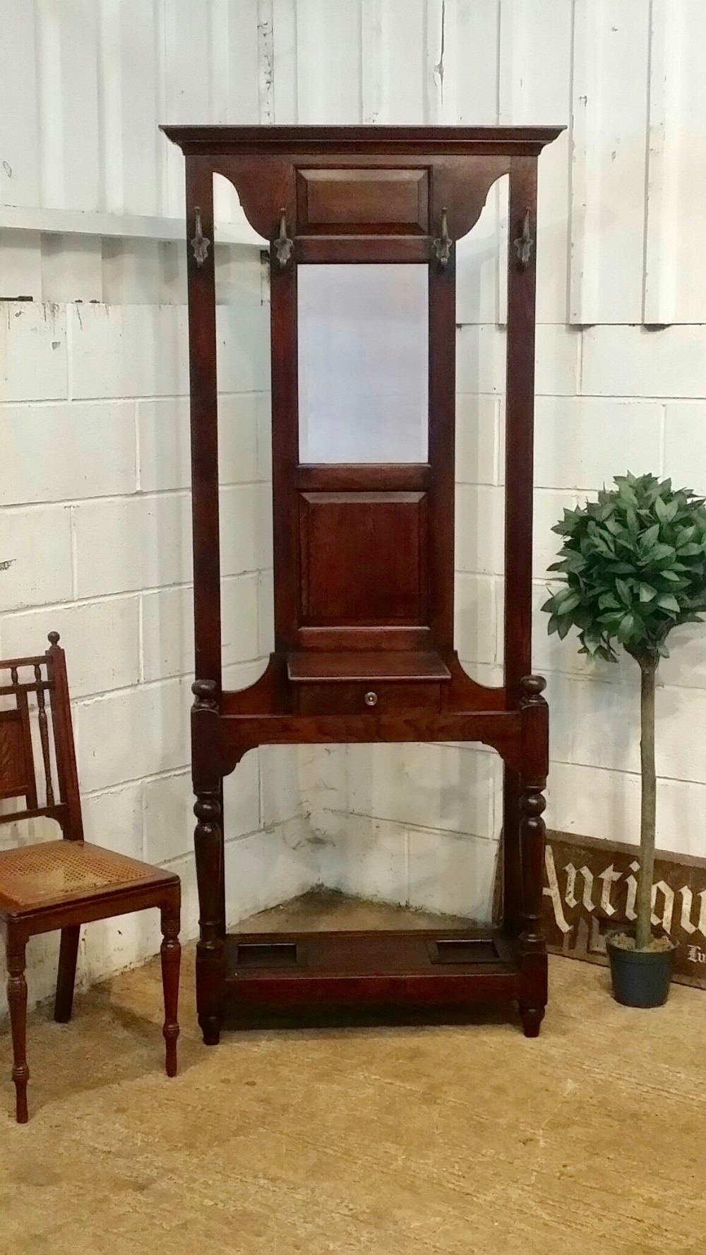 antique edwardian oak hall stand c1900