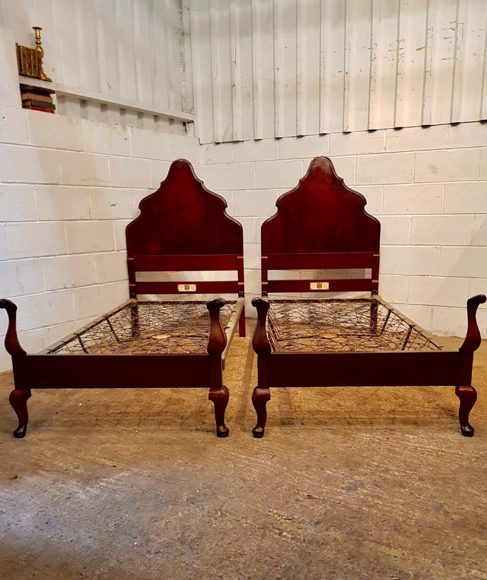 antique pair mahogany queen anne style single beds by staples c1920