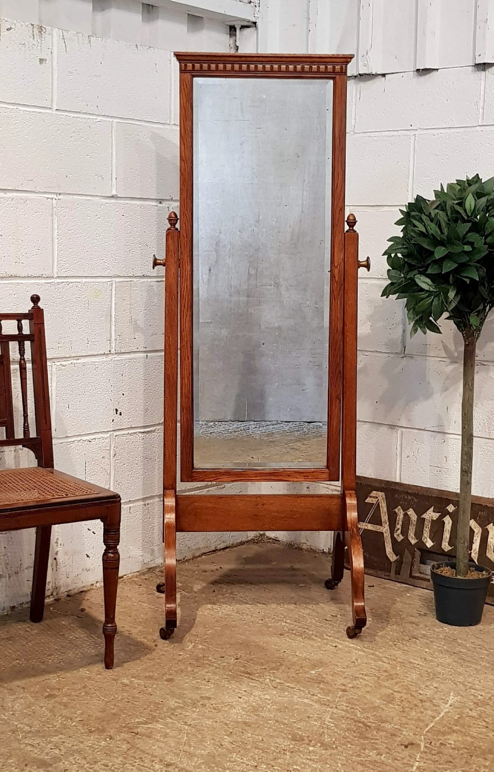 antique arts crafts oak cheval mirror c1900