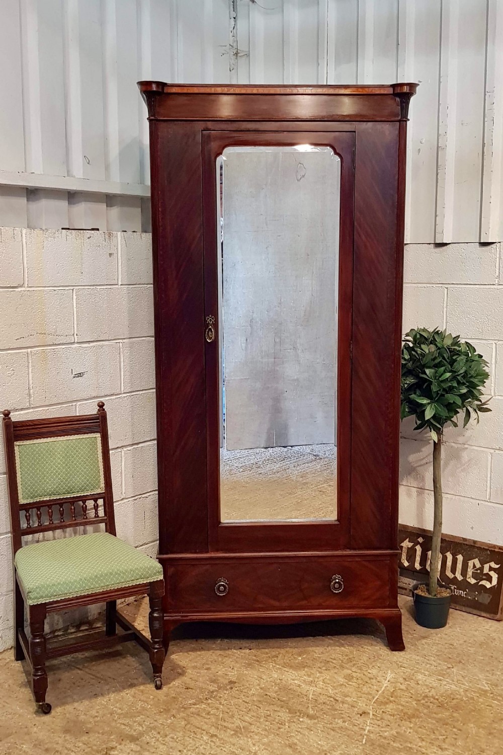 antique edwardian mahogany single wardrobe by denby spink c1900