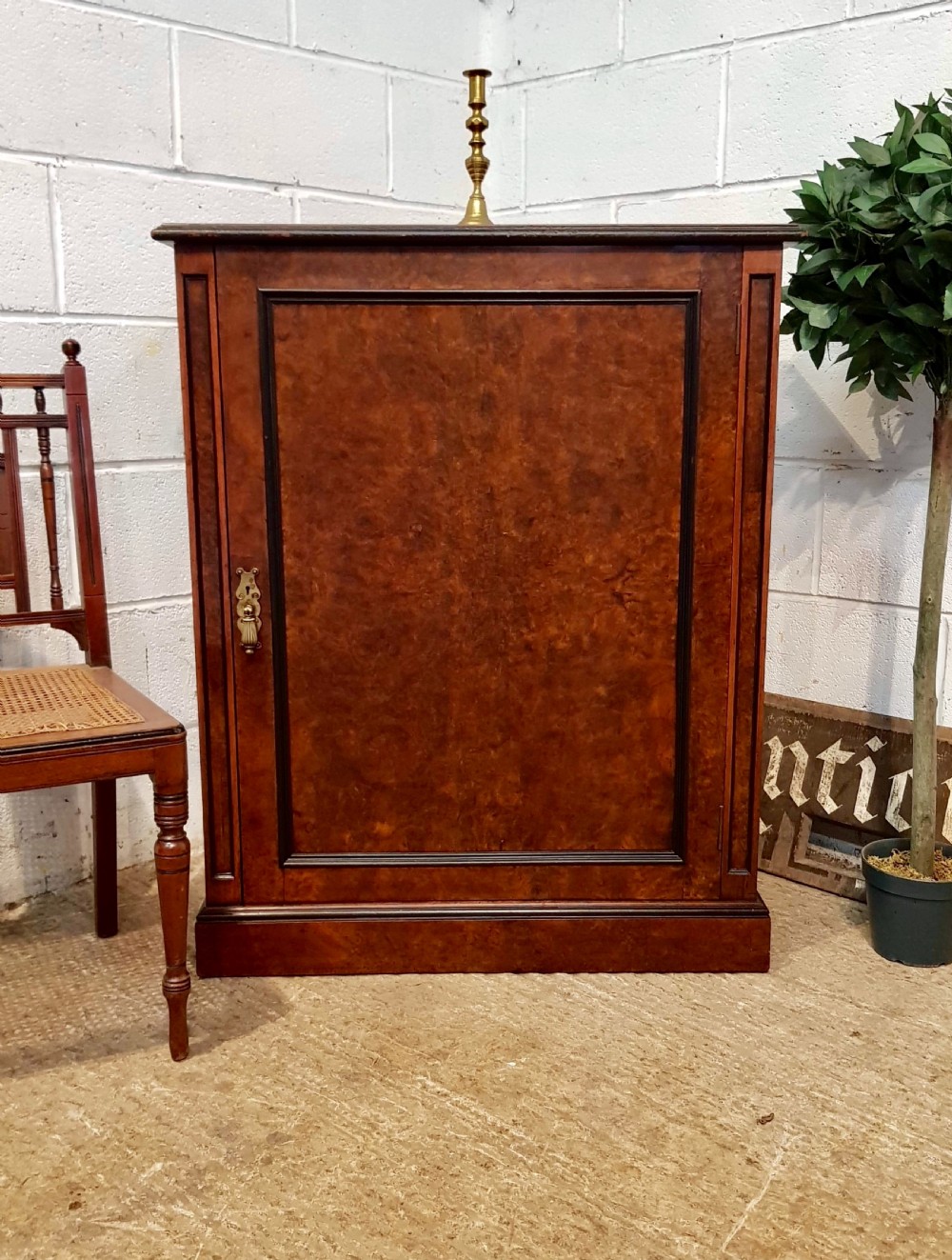 antique victorian burr walnut side cabinet c1860