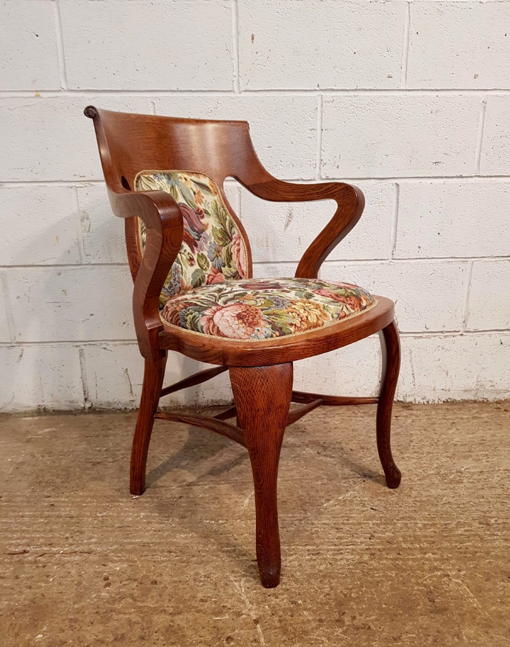 antique arts crafts oak desk library chair c1900