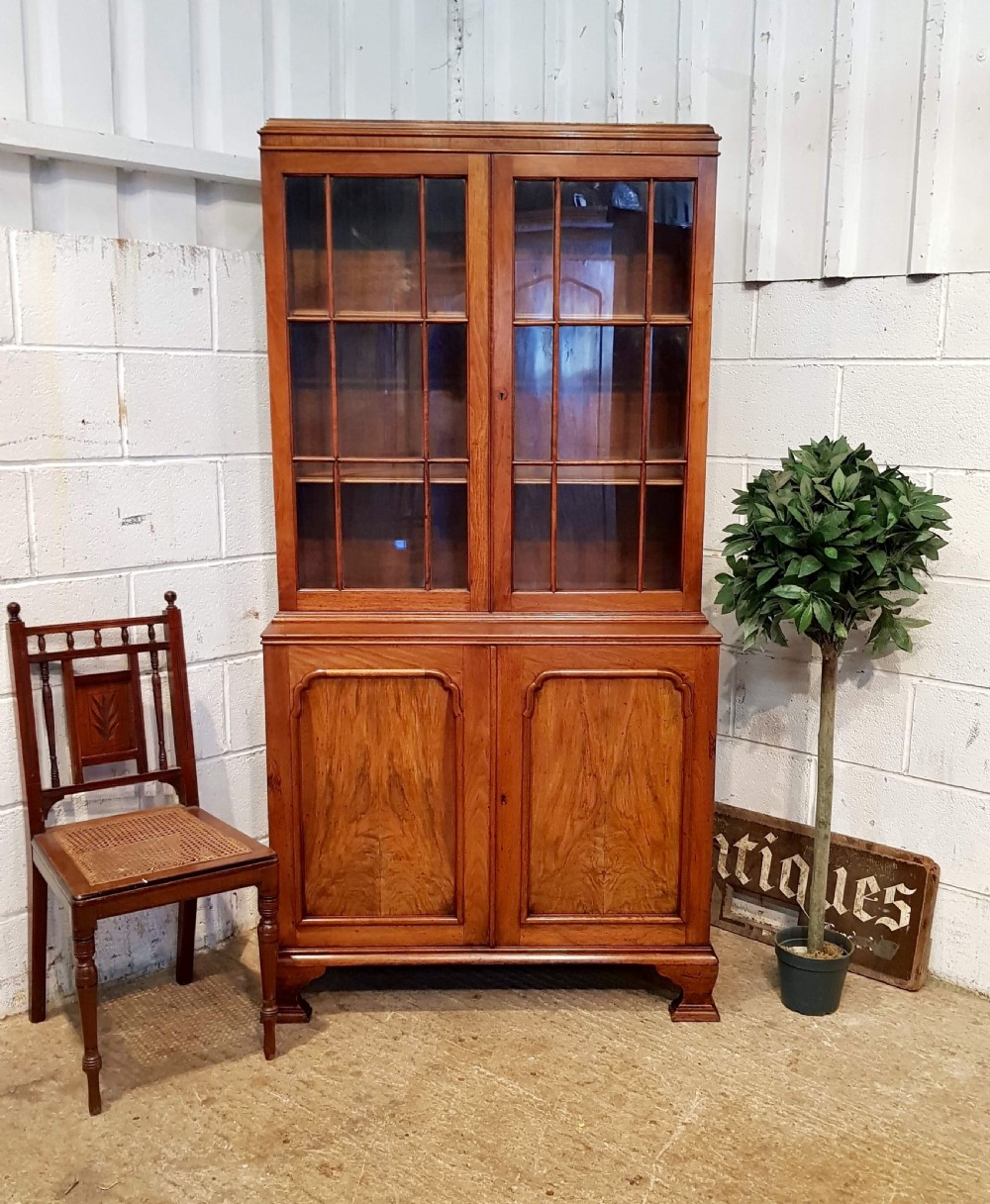antique walnut glazed library bookcase by willey lockhead glasgow c1920