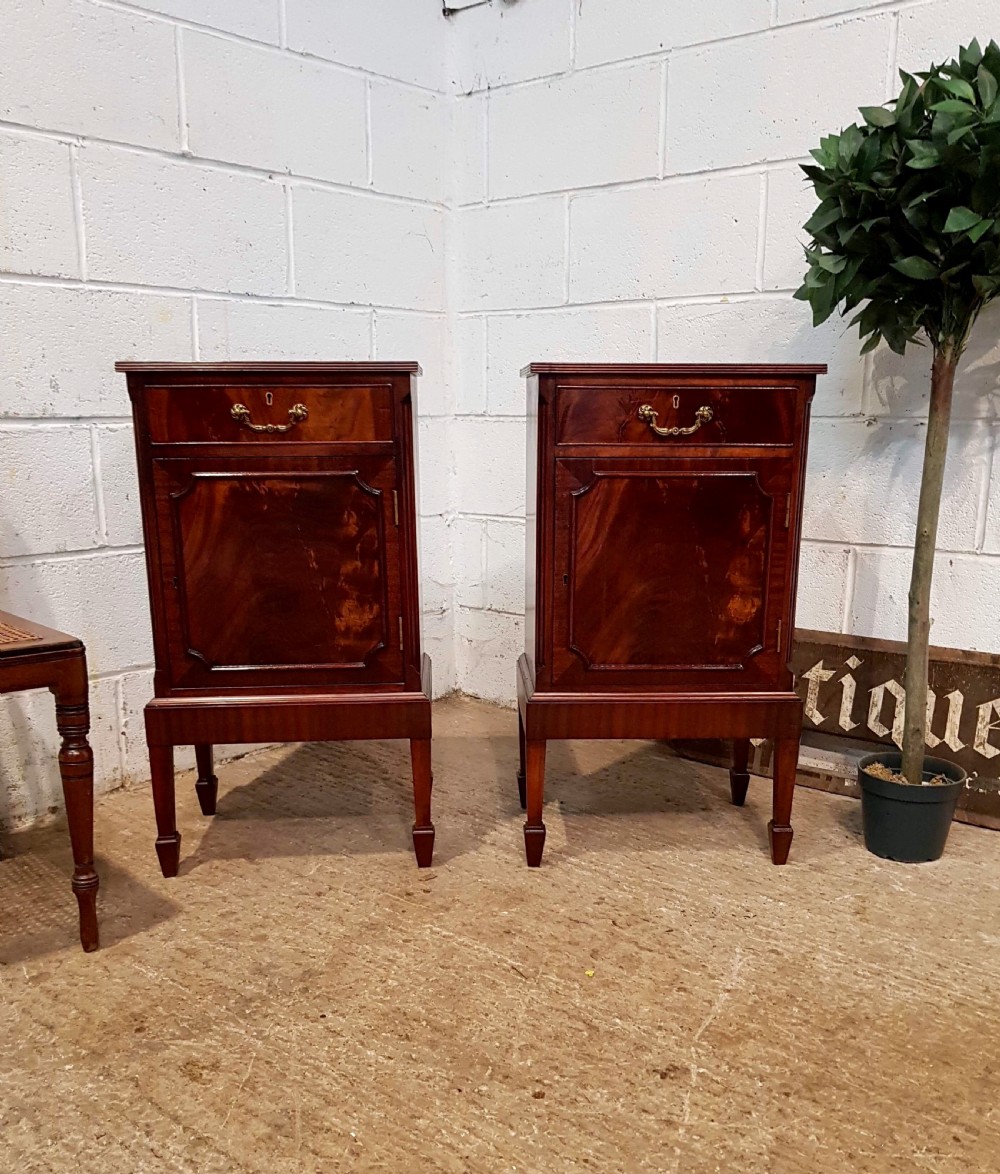 antique pair flamed mahogany bedside cabinets c1920
