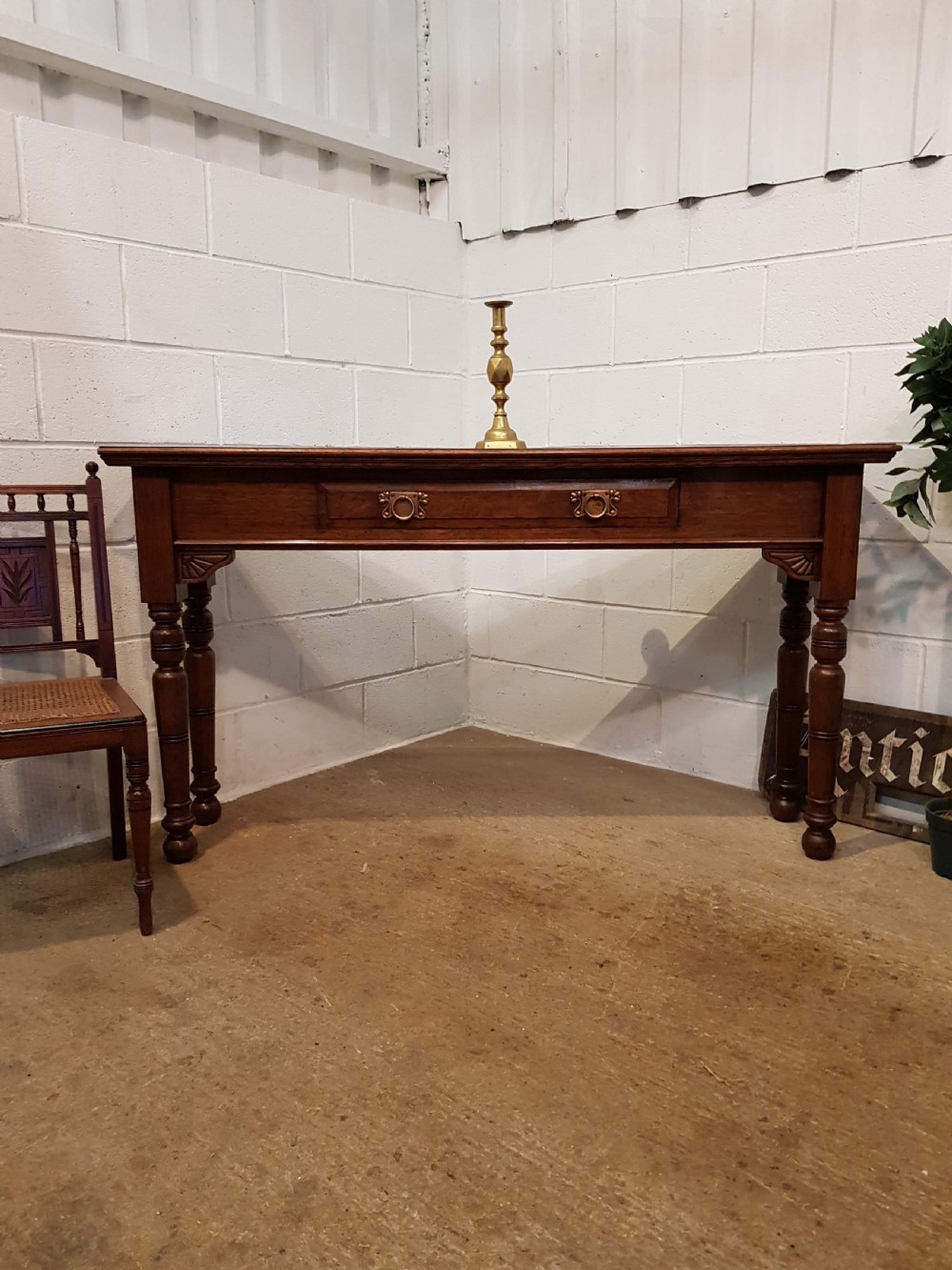 antique late arts crafts oak long tall console table c1890
