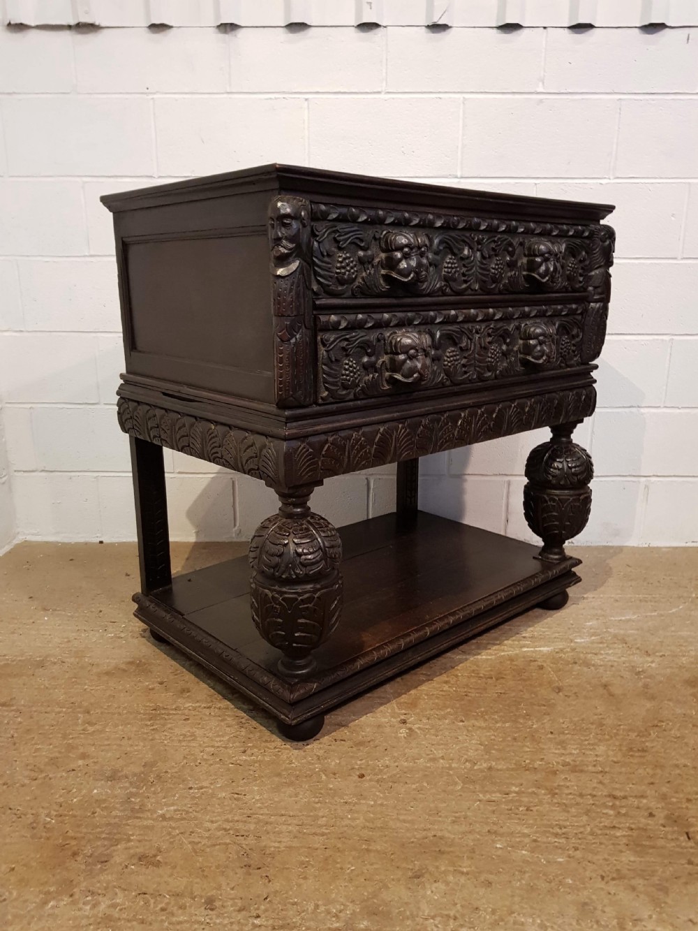 antique mid 18th century period carved oak chest on stand c1740