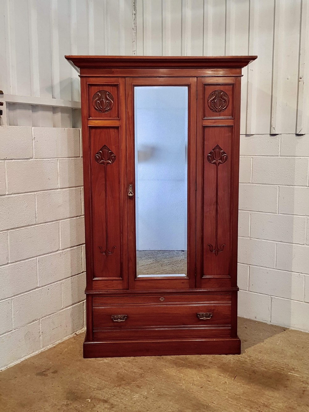 antique art nouveau mahogany single wardrobe c1900