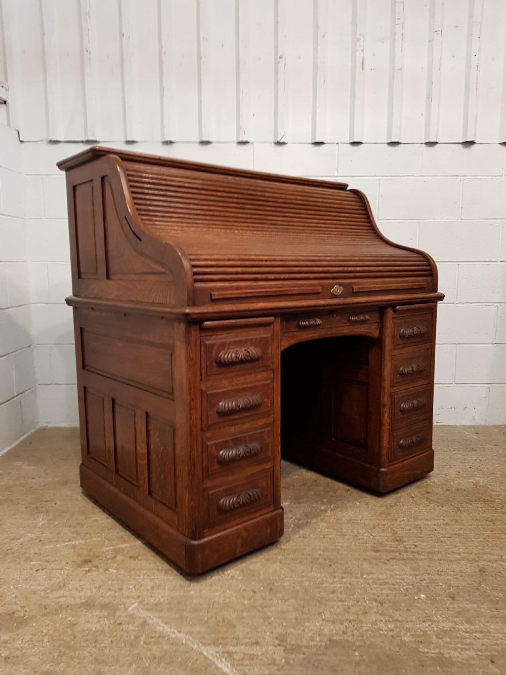 Superb Antique Victorian Oak Roll Top Desk With Secret Drawers