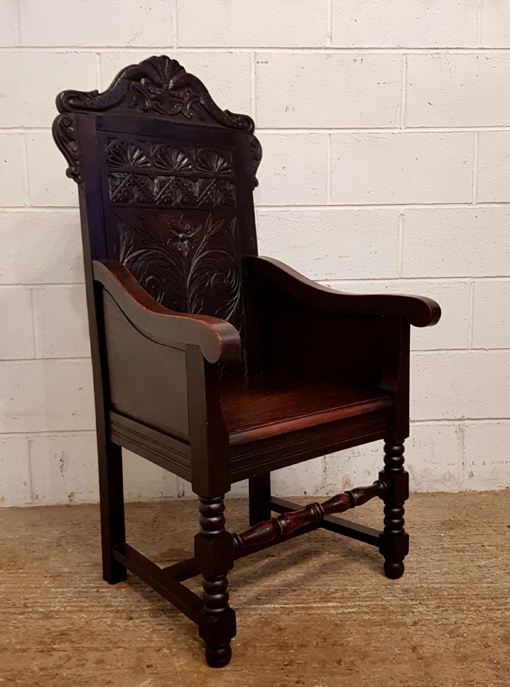 antique 19th century carved oak wainscote chair c1860