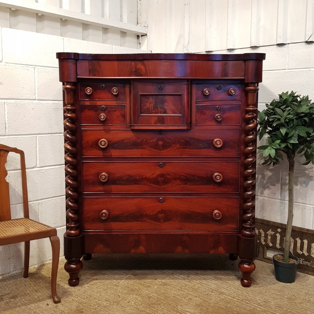antique victorian flamed mahogany scotch chest of drawers c1870