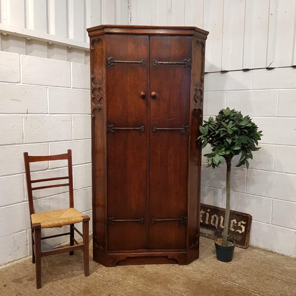 antique tudor oak two plank door wardrobe c1920