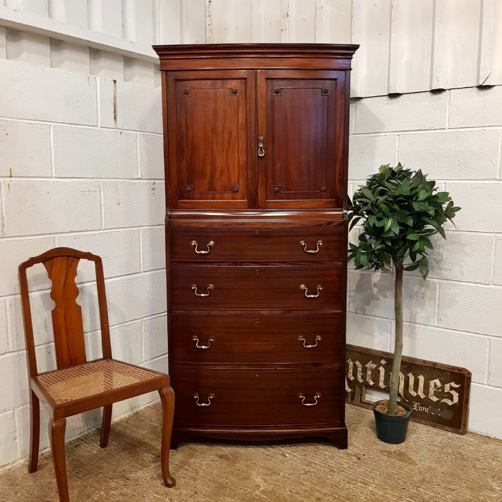antique edwardian mahogany dwarf bow front clothes linen press c1900