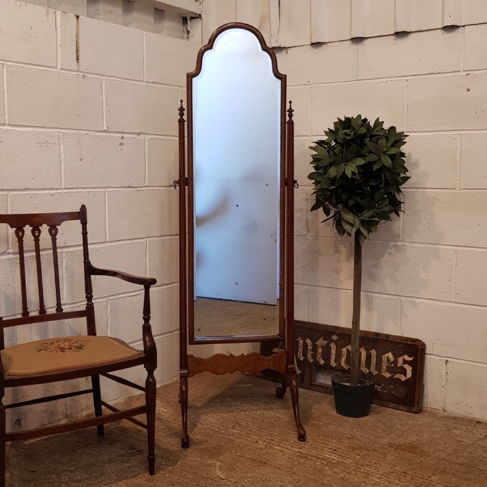 antique burr walnut cheval mirror c1920