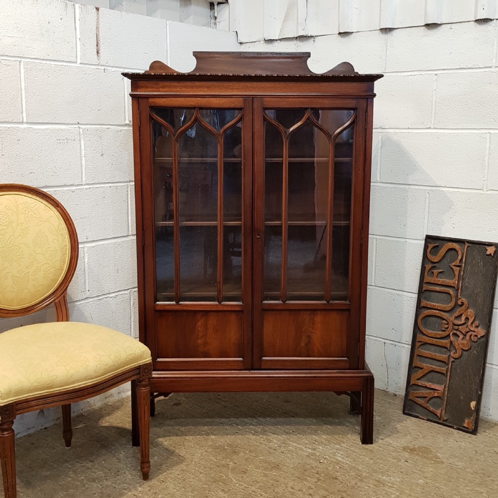antique edwardian mahogany chippendale glazed bookcase c1900