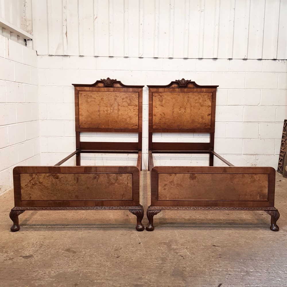 antique pair birr walnut single beds c1920