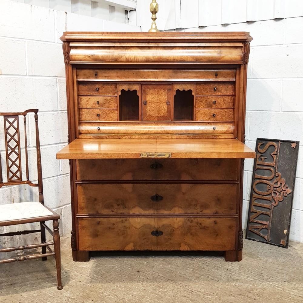 antique victorian burr walnut secretaire abattant with secret drawers c1880