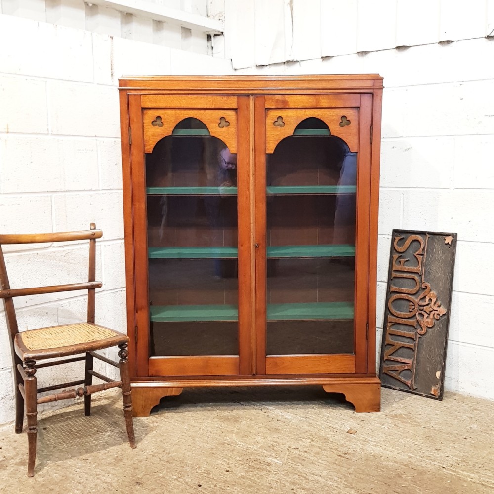 antique arts crafts gothic mahogany bookcase c1900