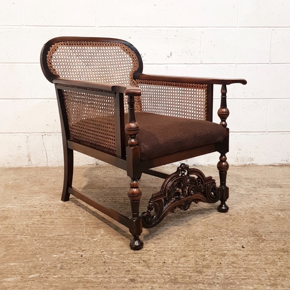 antique edwardian oak split cane berger armchair c1900