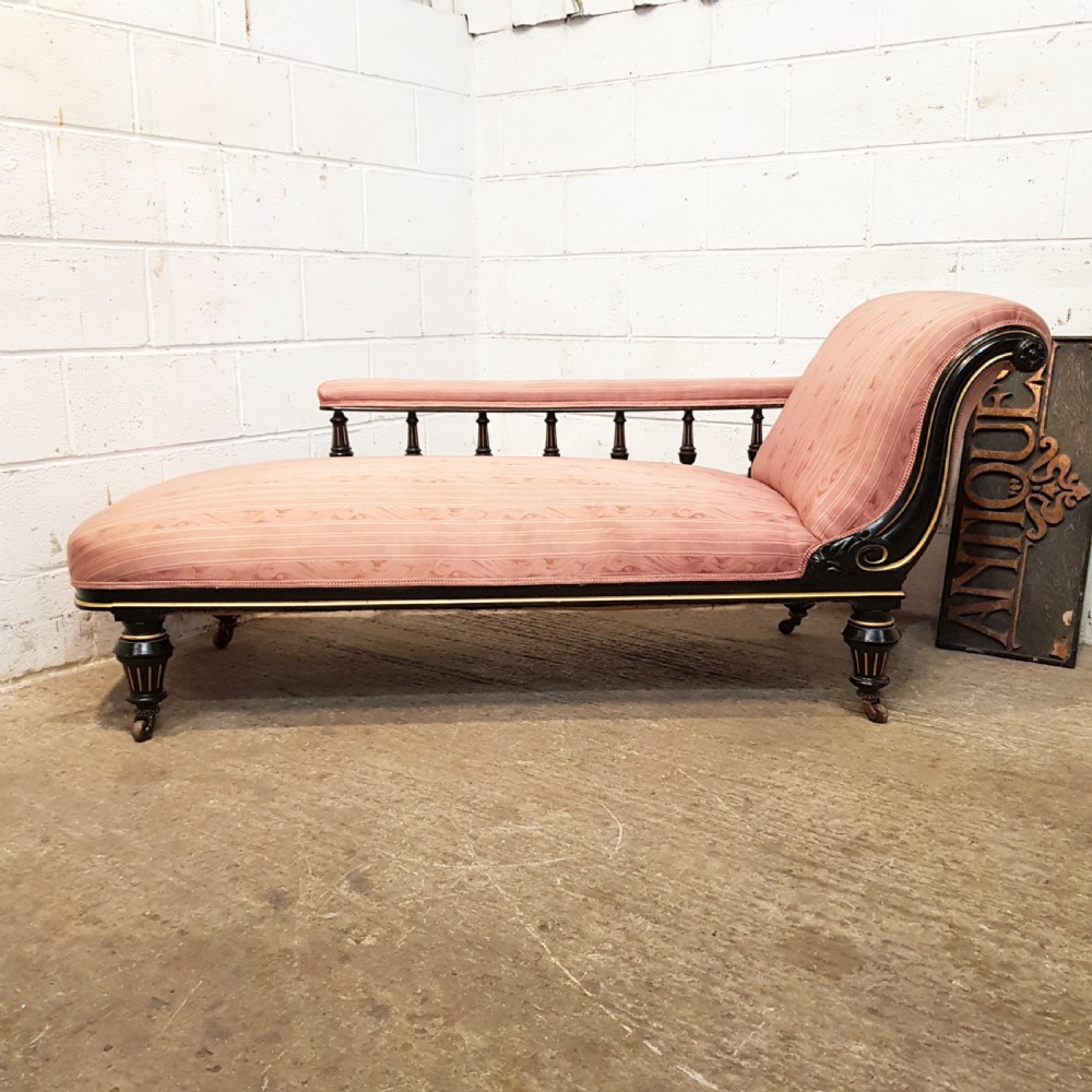 antique late victorian ebonised gilt framed chaise longue c1890
