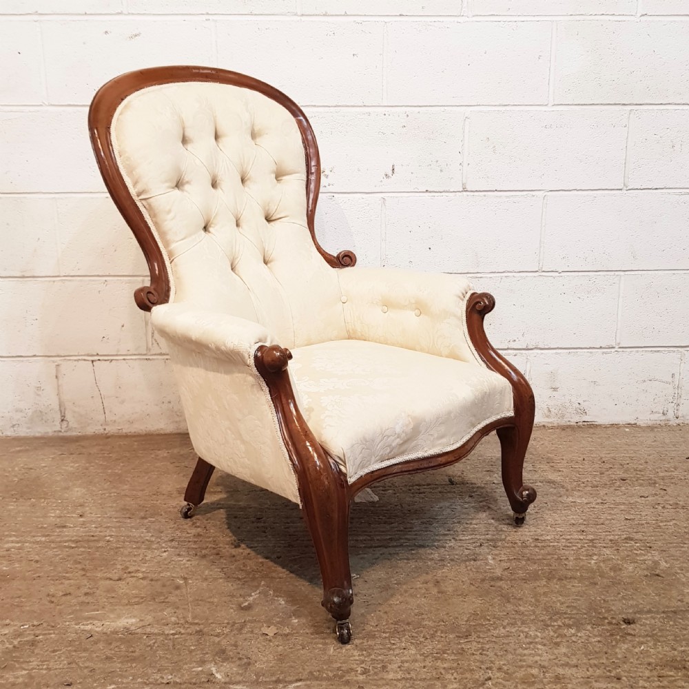 antique victorian mahogany show frame spoon bck armchair c1880