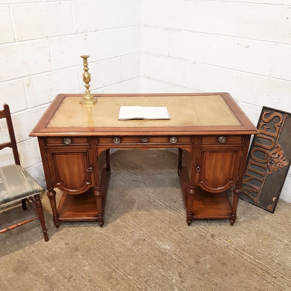 antique edwardian mahogany leather topped twin pedestal desk 1900