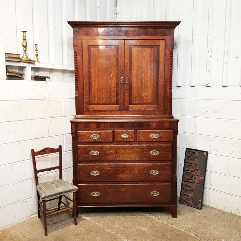 antique georgian oak mahogany cupboard on chest of drawers c1780
