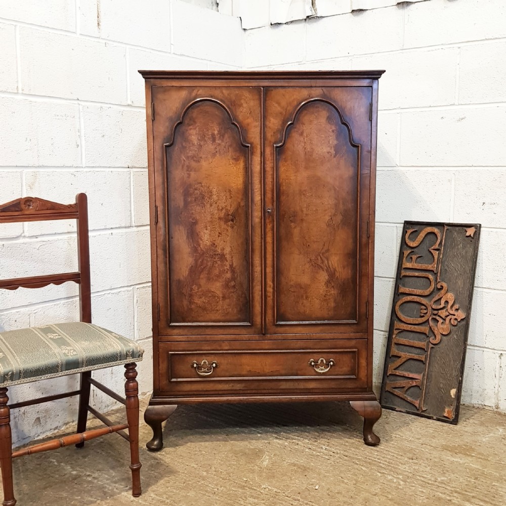 antique burr walnut tallboy cupboard c1920