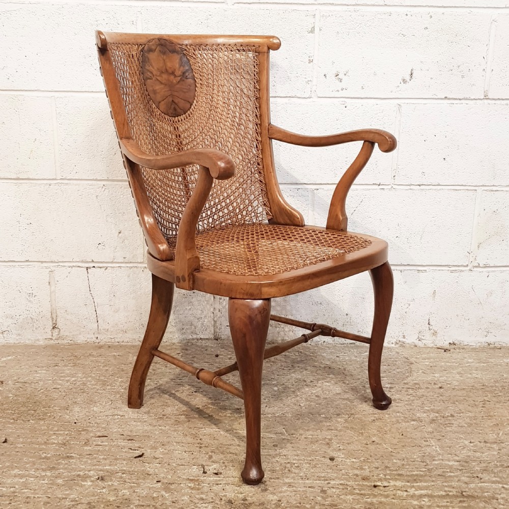 antique walnut split cane bergere desk chair c1920